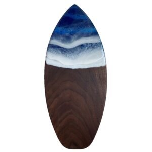 Ocean wave resin surfboard shaped cheeseboard - Walnut - deep blue ocean